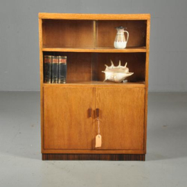 Antieke kast / Art Deco boekenkast ca. 1925 met vier glazen schuifdeurtjes op palissander plint (No.451944)