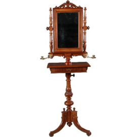 Antieke bijzettafels / Scheertafel met kandelaren ca. 1880 Noten met messing en facet geslepen spiegel (No.552846)