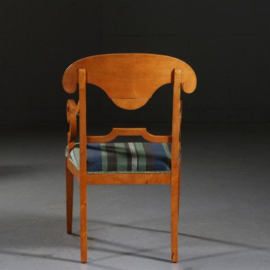 Antieke stoelen / Stel van 6 Blonde Biedermeier stoelen in berkenwortel incl. stof naar keus (No.841276)
