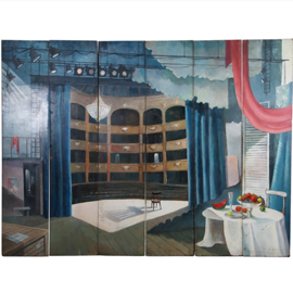 Rotterdamse geschiedenis Reusachtig Schilderij; Periact (6 delen-3 voorstellingen). Geschilderd in 1988 voor café-restaurant Floor in Rotterdam het theatercafé naast de nieuwe Rotterdamse Schouwburg. [No.491644)