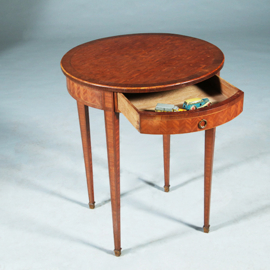 Ronde bijzettafel met lade en uitbundig ingelegd blad ca 1875 Frankrijk (No.281430)