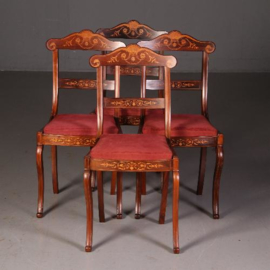 Antieke stoelen / Stel van 4 prachtig ingelegde Palissander Eetkamerstoelen ca. 1880 Engeland. (No.540342)