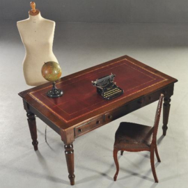 Antieke bureaus / Schrijftafel ca. 1875 Engels met goud gerand  rood leer ingelegd (No.291061)