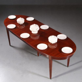 Antieke tafels / Zeer smalle coulissetafel Hollands ca. 1800 met 2 bladen max 2,19m. ca 8 personen  (No.692455)