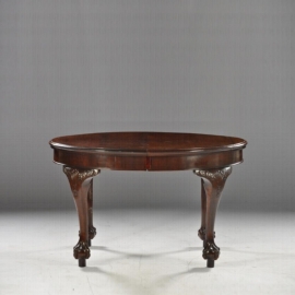 antieke tafel / Engelse mahoniehouten wind out table ca. 1900  met een mooi authentiek inlegblad (No.611811)