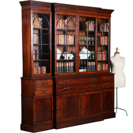 Grote breakfront boekenkast of bibliotheekkast ca 1910 met 8 deuren en bureau (No.280325)