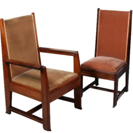 Antieke stoelen / Stel van 4 grote Art Deco zetels waarvan 2 met leuningen (No.722113)