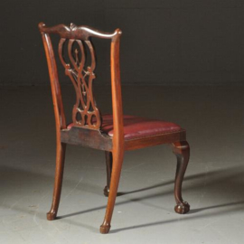 Antieke stoelen / Stel van 14 zware mahonie stoelen waarvan 2 met armleuningen ca. 1890 in roodbruinleer(No.520522)