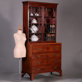 Strak mahonie Buro-bookcase boekenkast met schrijflade ca 1800 (No.450410)