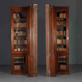 Antieke kast / Stel van 2 hoekboekenkasten ca. 1870 geschikt voor een complete boekenwand (No.411712)
