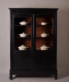 Antieke kast / Boekenkast / Servieskast zwart gepolitoerd mahonie Willem III (No.76175)