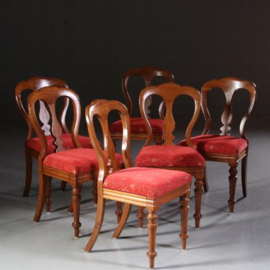 Antieke stoelen / Stel van 6 vroeg Victoriaanse mahonie  eetkamerstoelen  ca. 1870 met viool-vormige rugregel Incl. stoffering naar wens (No.681422)