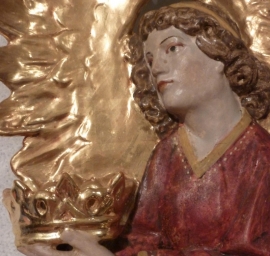 Antieke gepolychromeerde houten engelen, ca. 83 cm hoog. (No.98482)