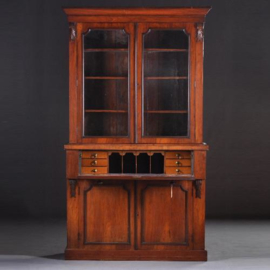 Antieke kast / Engels buro bookcase ca. 1880 mahonie boekenkast met schrijfinterieur (No.291541)