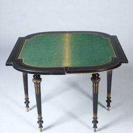 Bijzonder fraaie wandtafel in wortelnoten met ebben en brons beslagen Boulle stijl ca 1910 (No.450340)