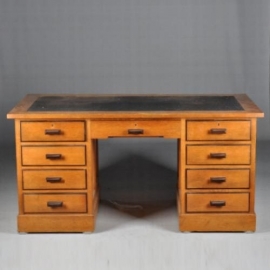 Antieke bureaus / Hollands eikenhouten Art Deco bureau ca. 1915 Echart Rotterdam met 9 laden (No.660932)