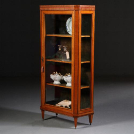 Antieke kast / Hollandse satijnhouten vitrine Louis seize stijl ca. 1860 met groen velours (No.721320)