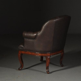 Antieke stoelen / Bureaustoel met bruin gecapitoneerd leer ca. 1865 Engeland (No.511855)