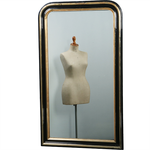 Schouwspiegel groot genoeg als passpiegel zwart en goud mooi verouderd ca 1860 (No. 290834)