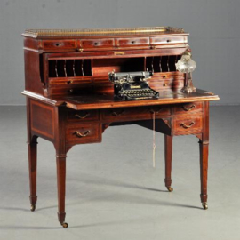 Antieke bureaus / Mahonie trommebureau met wegdraaiende zijkanten ca. 1880 (No.192341)