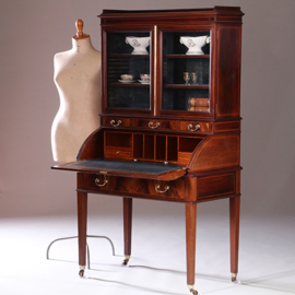 Mahonie topbureau of trommel bureau met vitrine ca 1870 (No.950135)