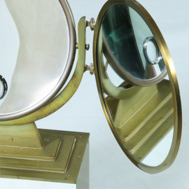 Art Deco grote drieluik dressing Mirror met verlichting en spiegellade door "BROT MIROITERIE Paris" (No.562218) - Hoogte 0,68 m.