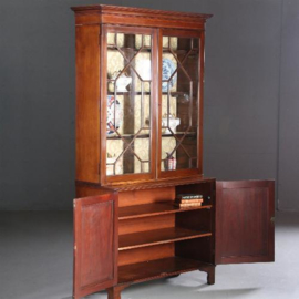 Antieke kast / Engelse servieskast / boekenkast 1860 in mahonie met bloemmahonie en fijn inlegwerk (No.630950)