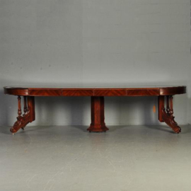 Antieke tafel / Coulissentafel ca. 1875 met centrale splitspoten  inlegbladen op  patroon (No.341628)