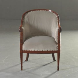 Antieke stoelen / Stel van 2 mahonie clubfauteuils ca. 1900 met muisgrijze velours  (No.181908)