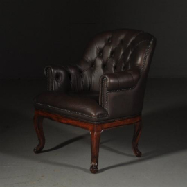 Antieke stoelen / Bureaustoel met bruin gecapitoneerd leer ca. 1865 Engeland (No.511855)