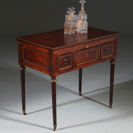 Hollandse Lodewijk XVI wandtafel als schenktafel in mahonie met verguld messing (No.260665)
