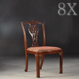 Antieke eetkamerstoelen / stel van 8 brede comfortabele Chippendale stoelen ca. 1900 (No.700101)