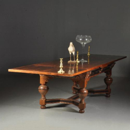 Antieke tafel / Eetkamertafel / Rentmeesterstafel verbluffend fraaie 3.5 m lange palissander trektafel ca. 1700 met veel ebben (No.521362)