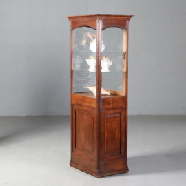 Antieke kast / Vrijstaande vitrinekast met aan 5 kanten glas ca. 1900 eikenhout (No.723048)