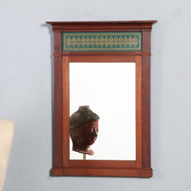 Antieke spiegels / Rechthoekige spiegellijst ca. 1900 met groen paneel en goudkleurig patroon (No.901250)