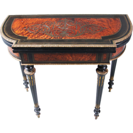 Bijzonder fraaie wandtafel in wortelnoten met ebben en brons beslagen Boulle stijl ca 1910 (No.450340)