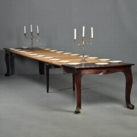 Antieke tafel / Lange tafel 5,44 m. ca. 1890 met 8 oorspronkelijke gelegenheidsbladen (No.293054)