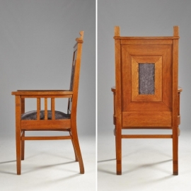 Antieke fauteuils en armstoelen / Statige Amsterdamse School zetel met velours bekleding ca. 1915 (No.580201)