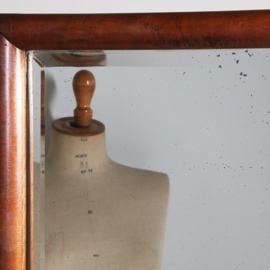 Strakke chique  draaibare facet geslepen passpiegel halspiegel art deco in notenhout frame met 2 laden (No.322150)