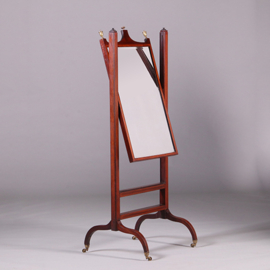 Unieke in hoogte verstelbare Engelse passpiegel ook kantelbaar ca 1890 (No.412015)