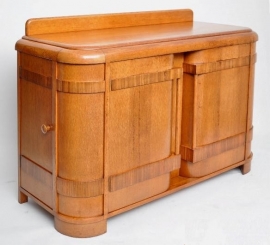 Art Deco / Dressoir / barmeubel met 4 deuren, 2 in de zijpanelen, eiken met wengé (No.8357)