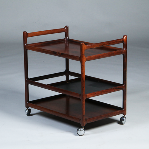 Theewagen dranken trolley 3 niveaus Palissander ca 1960 door Henning Korch voor CFC Silkenborg (No.303005)