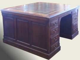 Antieke bureaus / Bureau / partnerbureau met groen leer (No.78256)