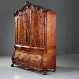 Antieke Kast / Hollands bloemmahonie gebogen transition  kabinet ±1790 (No.841215)