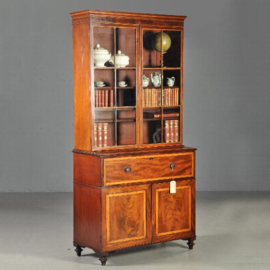 Antieke kast / Georgian III  Buro-bookcase ca. 1800 bijzonder strak (No.202736)