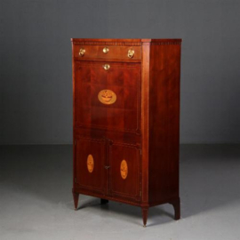 Antieke kast / Hollandse Louis Seize secretaire abattant ca. 1790 met fraai inlegwerk. (No.662717)