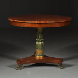 Antieke tafel / Kleine ronde mahonie empire eetkamertafel ca. 1820 deel gepolychromeerd  (No.472063)