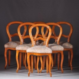 Antieke stoelen / 6 blonde beuken Willem III stoelen ca. 1875 incl nieuwe bekleding naar wens (No.871547)