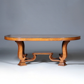 Art Deco ovale eetkamertafel feestelijk ingelegd met geometrische patronen ca 1925 (No.440540)