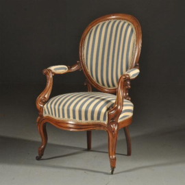 Antieke stoelen / Twee armstoelen Willem III ca. 1865 blauw/wit gestreept (No.380959)